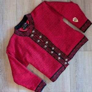 Wildfjord Norwegian virgin poor wool red cardigan M old money